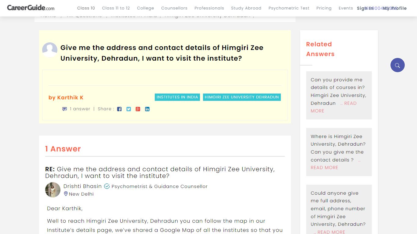 Give me the address and contact details of Himgiri Zee University ...